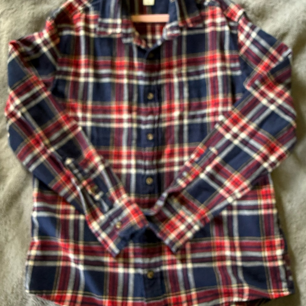 Crewcuts Boys Size 14 Navy & Red Plaid Button-Down Flannel Shirt